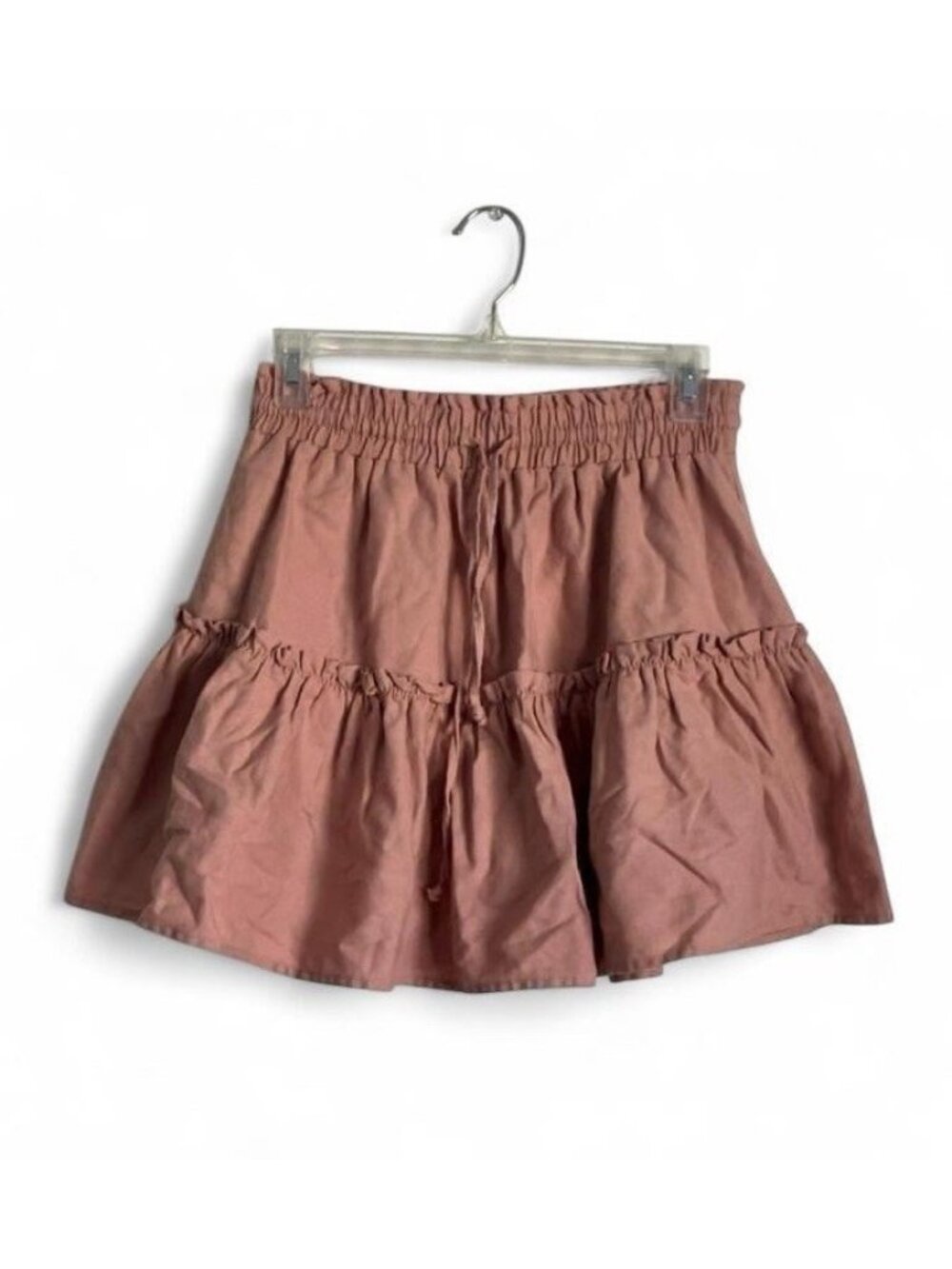 Ci Sono Linen Pink Tiered Ruffle Mini Skirt Elastic Waist Cottagecore Size S
